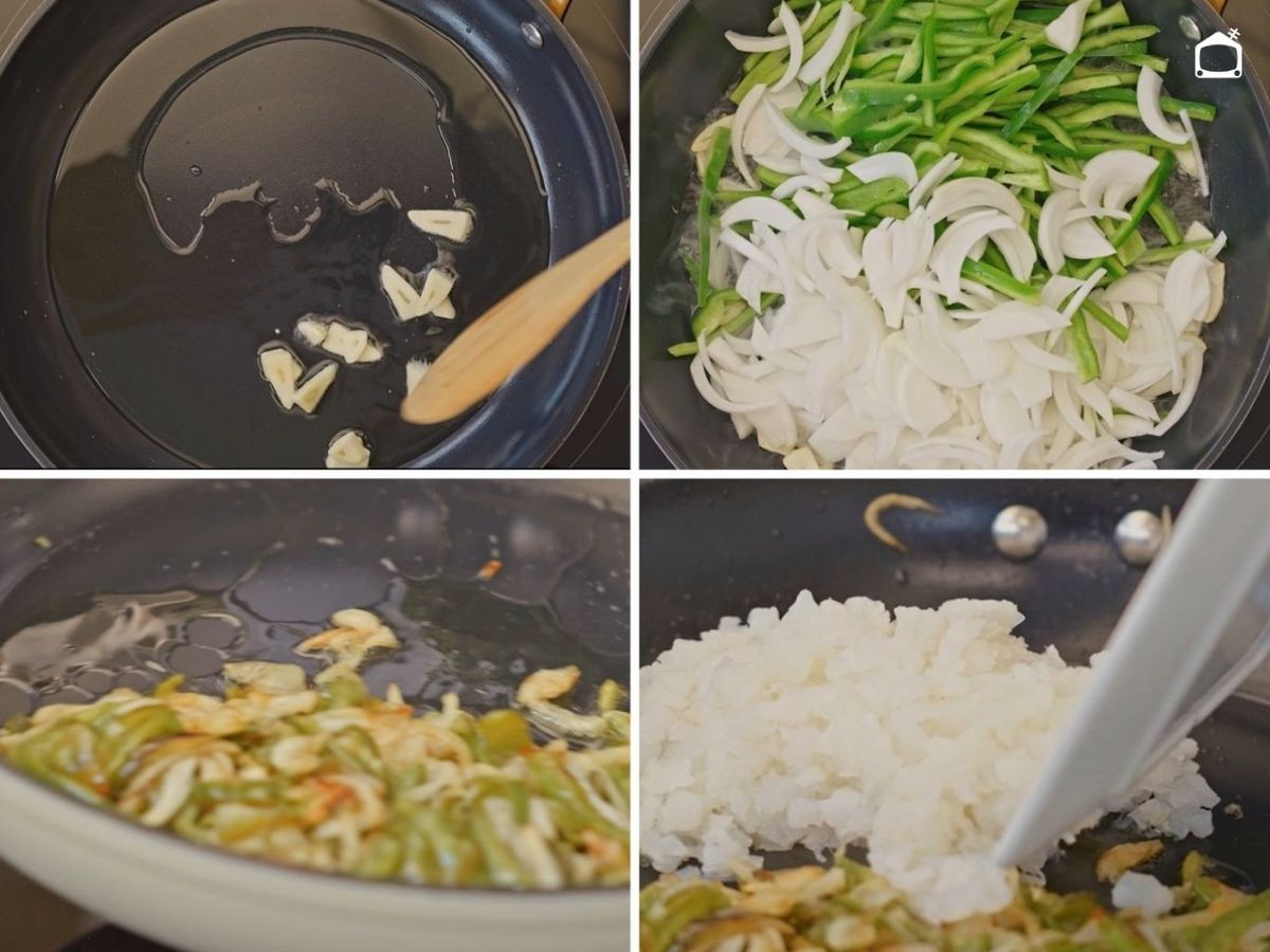 En una sartén cocina las hortalizas, luego añade el bacalao desalado y desmigado
