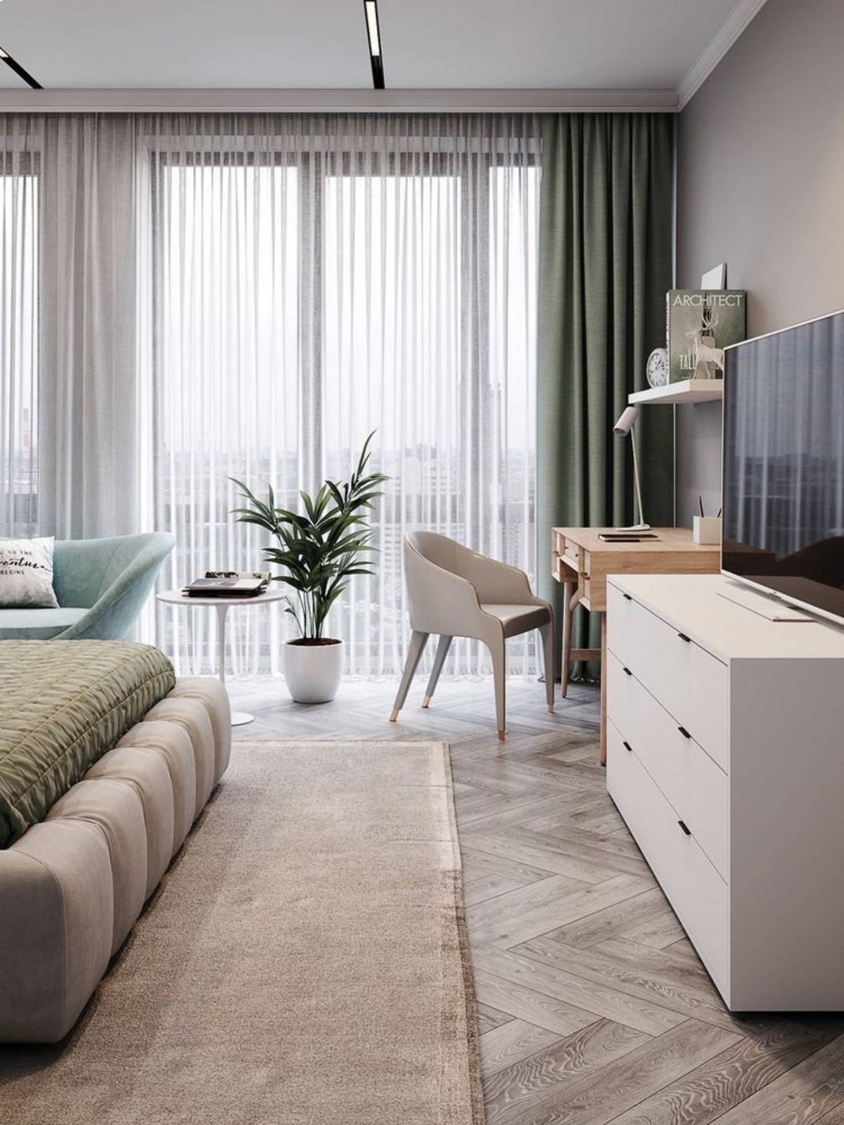 Las cortinas opacas aseguran privacidad total y combinan bien con visillos claros.