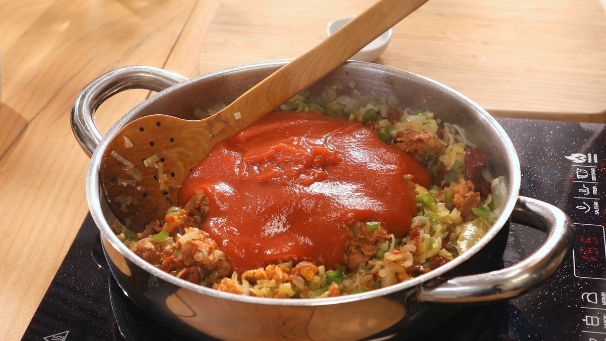 Macarrones con chorizo y queso gratinado   Paso 4