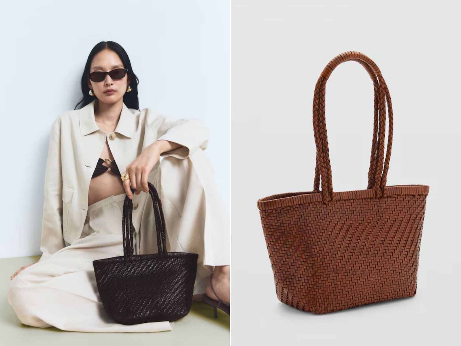Bolsos de piel trenzada en Mango. Bolsos de piel trenzada en Mango.