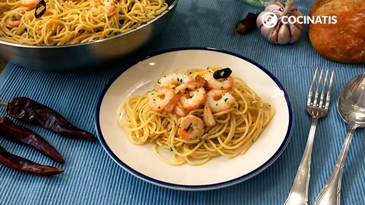 Receta de espaguetis con gambas al ajillo  paso 5