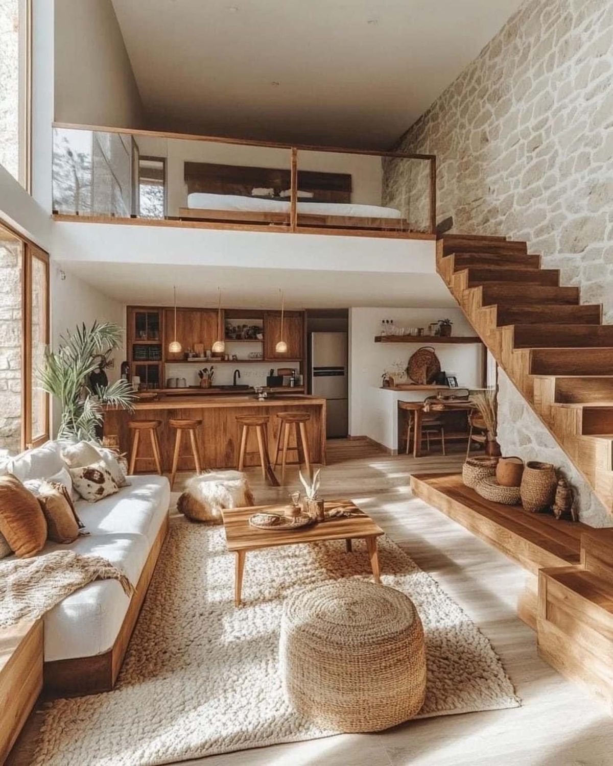 Altillo en salón de estilo rústico