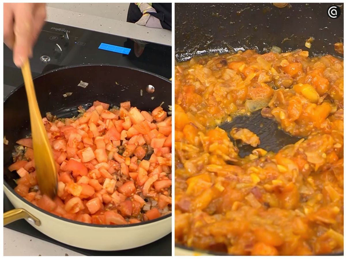 La salsa de tomate va reduciendo en la sartén hasta coger cuerpo y sabor