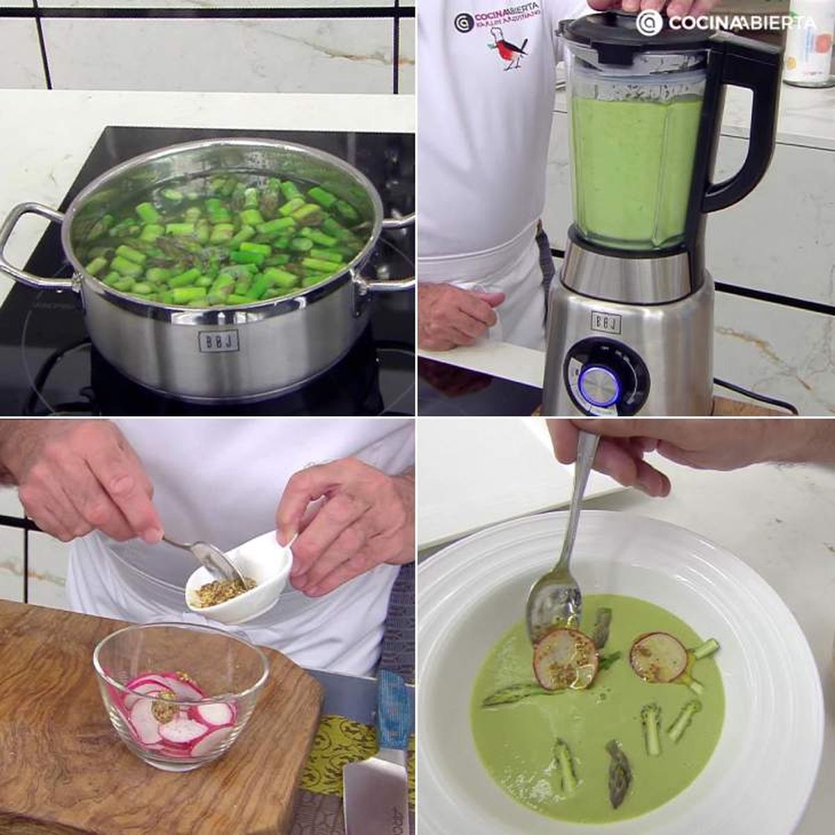 Preparación paso a paso del salmorejo de espárragos verdes