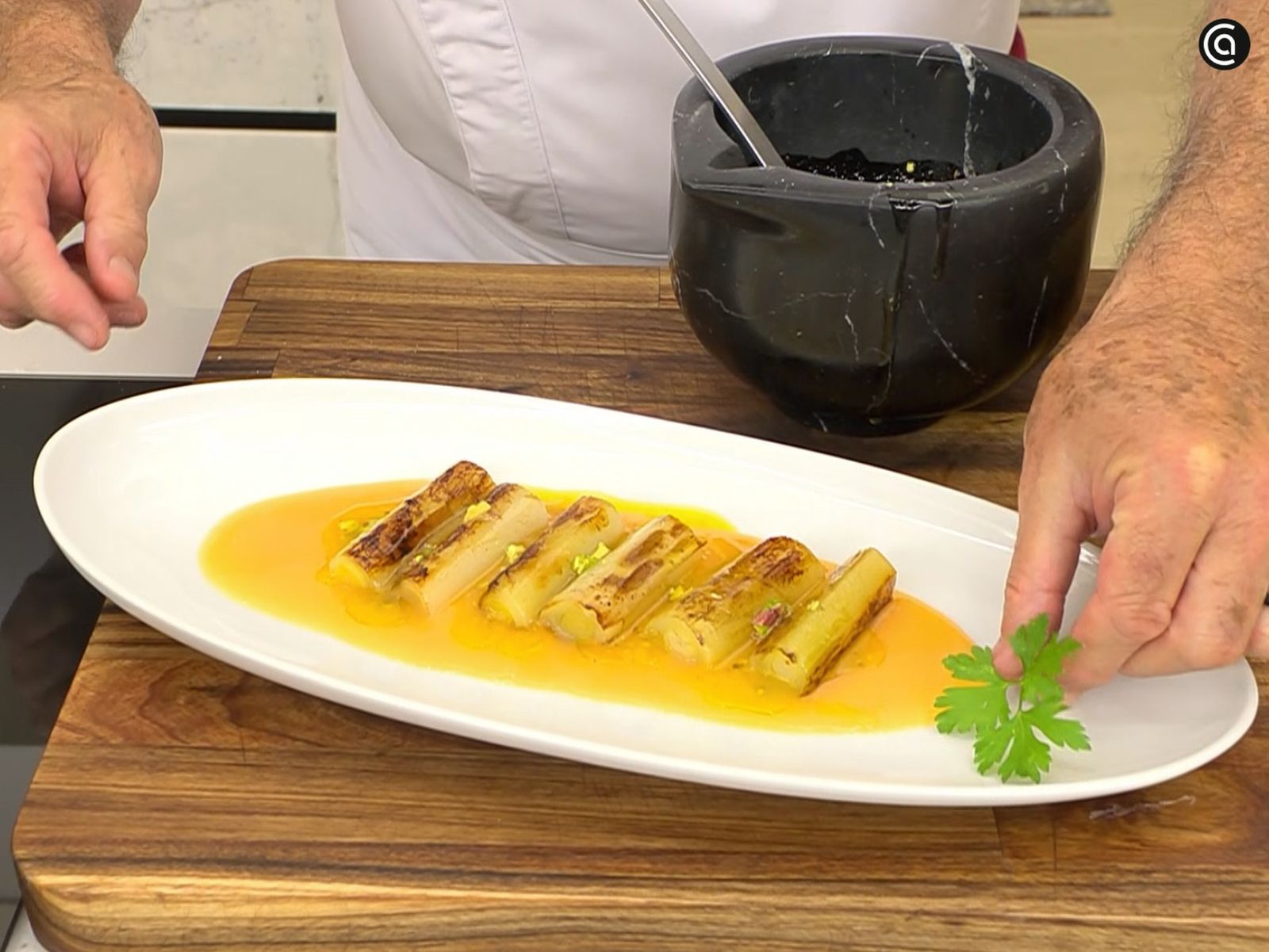 Puerros a la plancha con puré de calabaza - paso 5