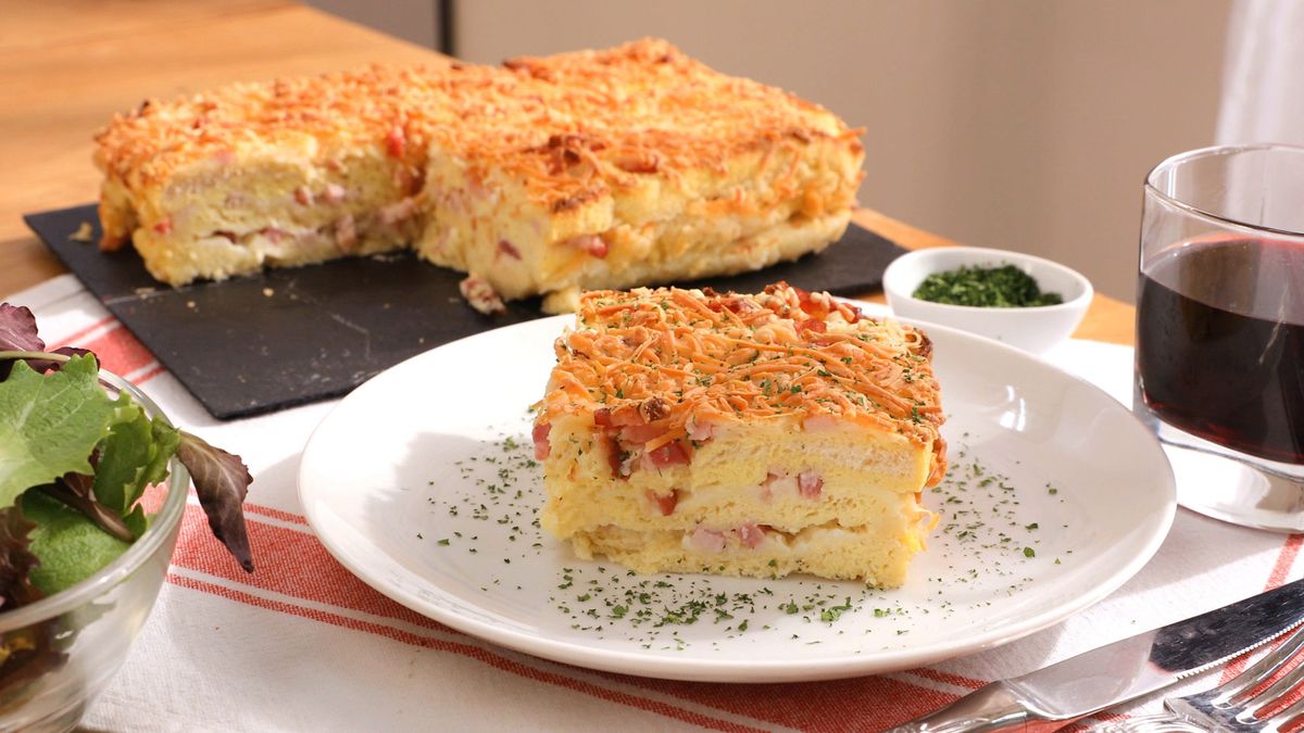 Pastel de bacon y queso con pan de molde paso 5