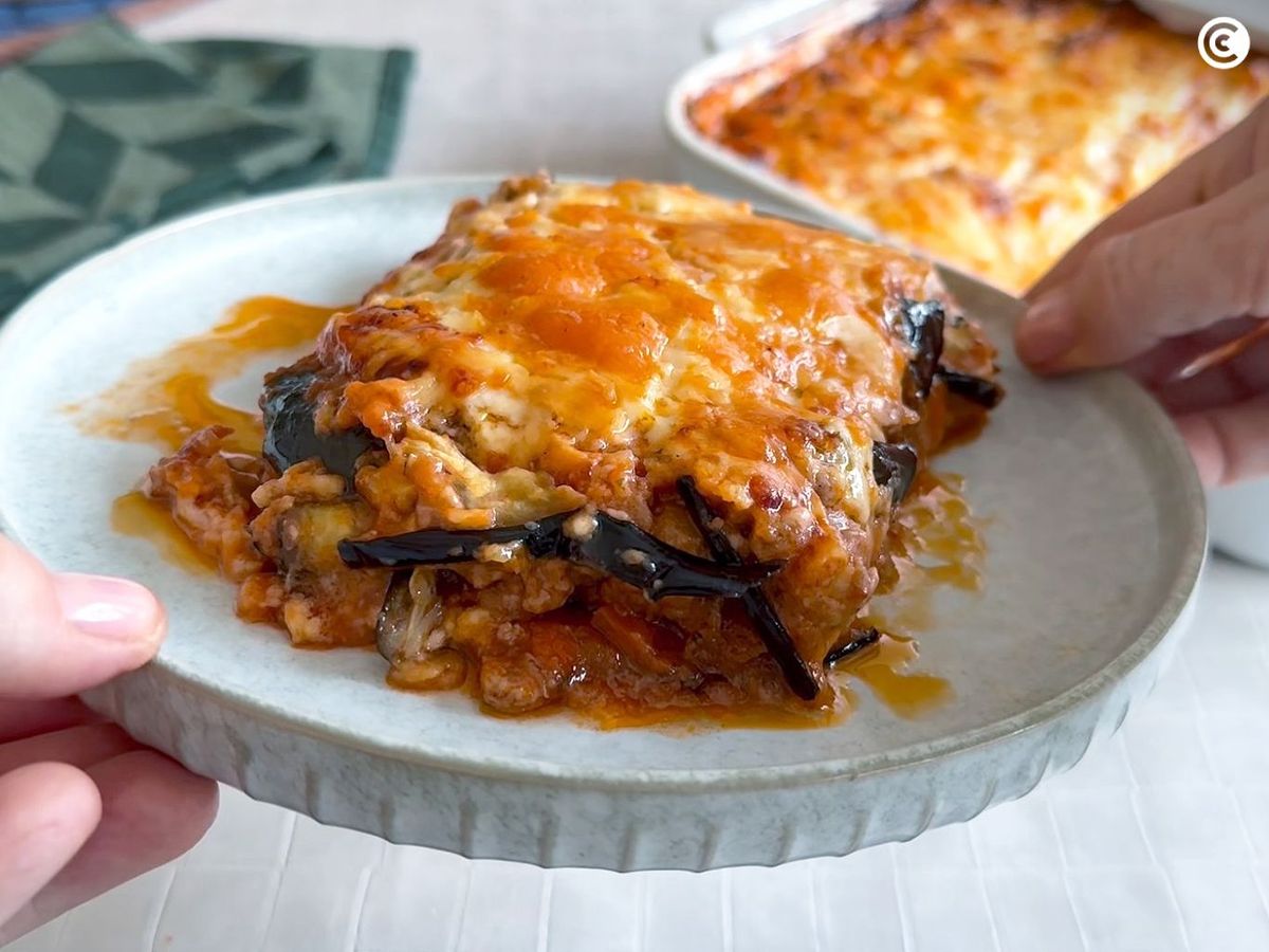 Lasaña de berenjenas y carne picada