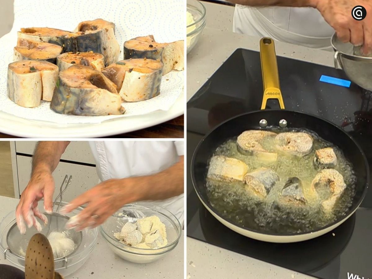 Pasa la caballa por las harinas antes de freírla en aceite caliente
