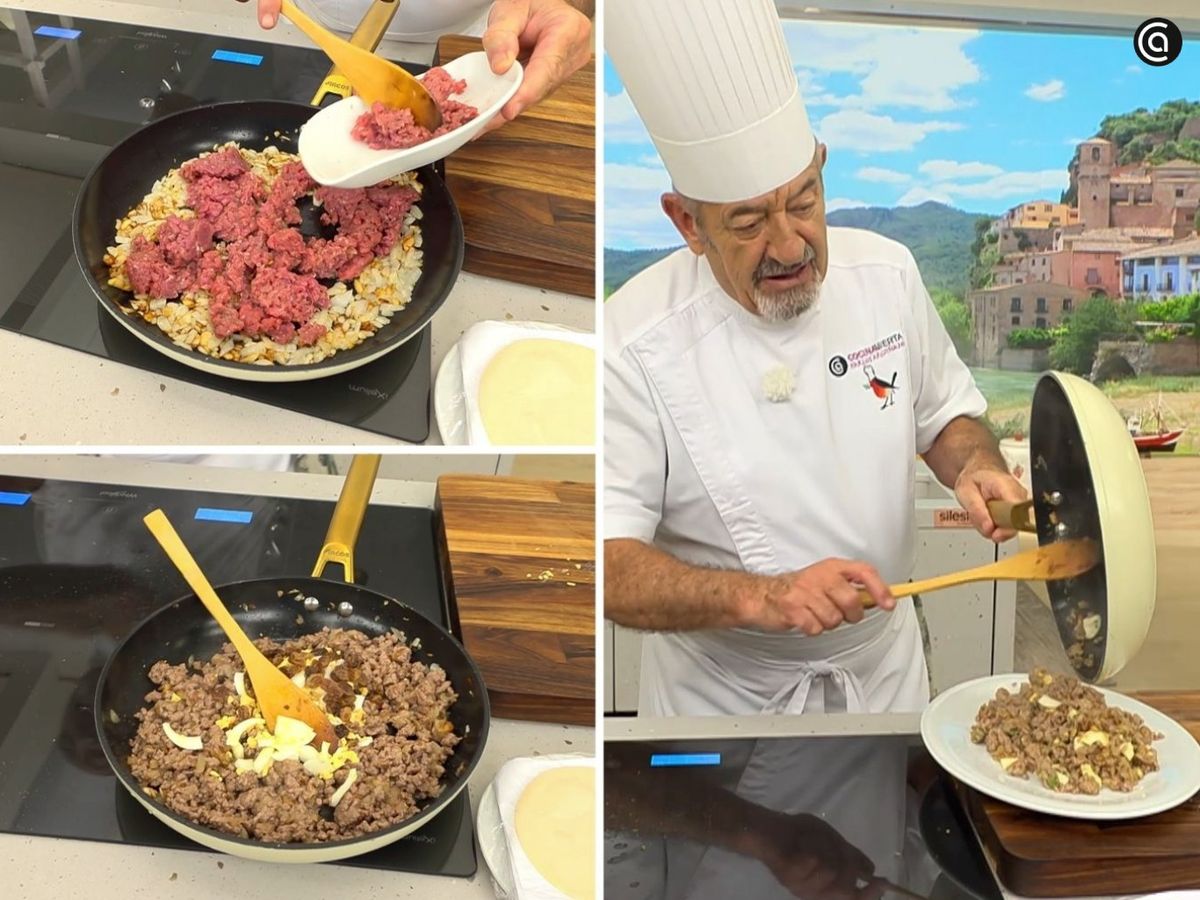 Rehoga las verduras, incorpora la carne y cocina unos minutos
