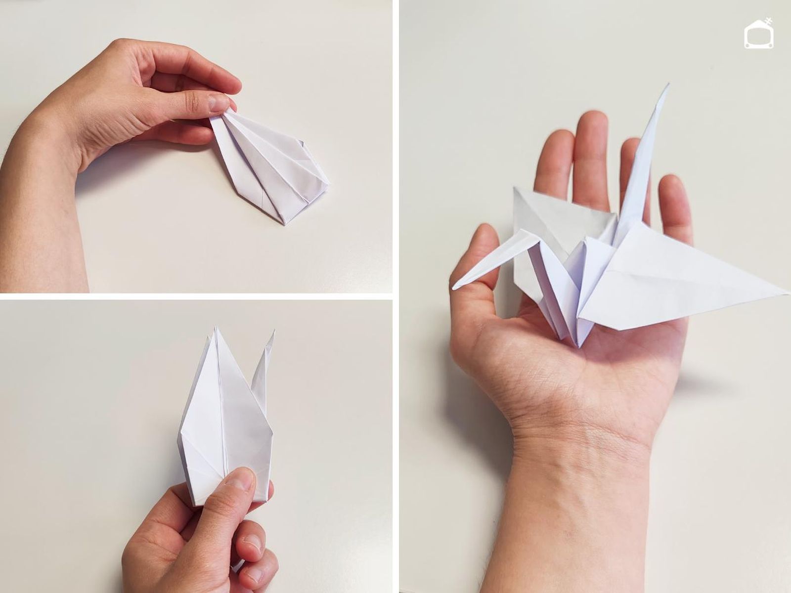 Sexto paso para hacer una grulla de papel.