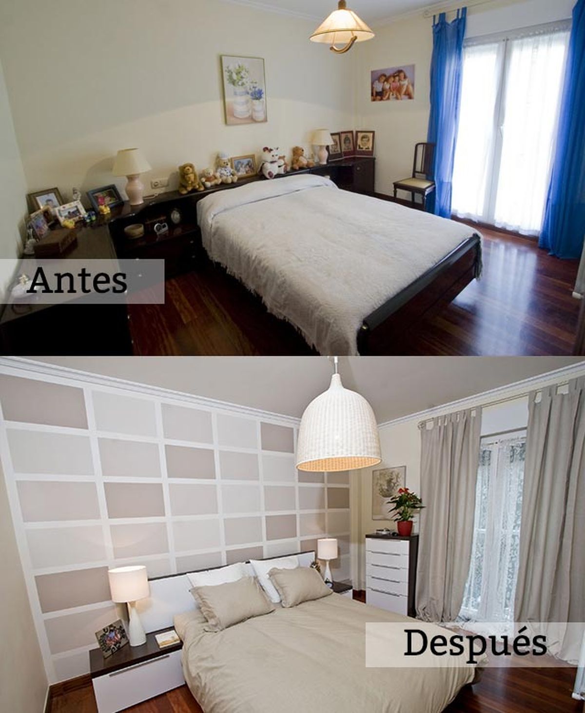 deco293 pared geometrica dormitorio beige antes despues