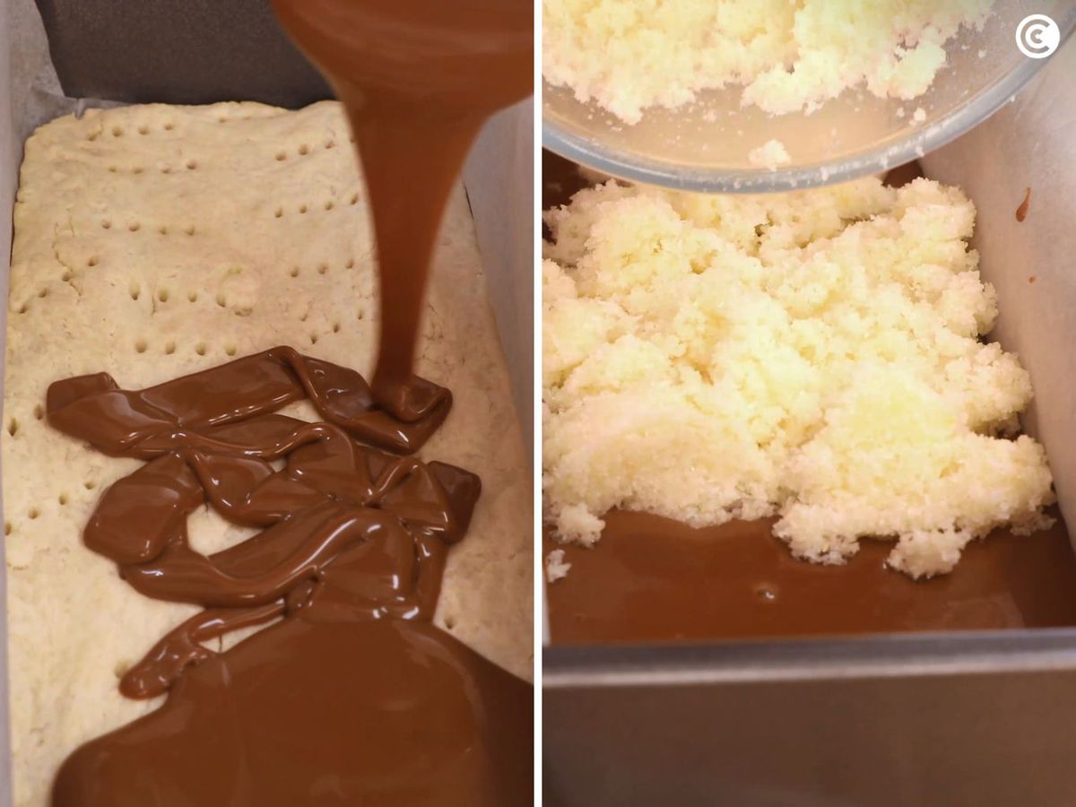 Preparar las capas de la tarta de coco y dulce de leche