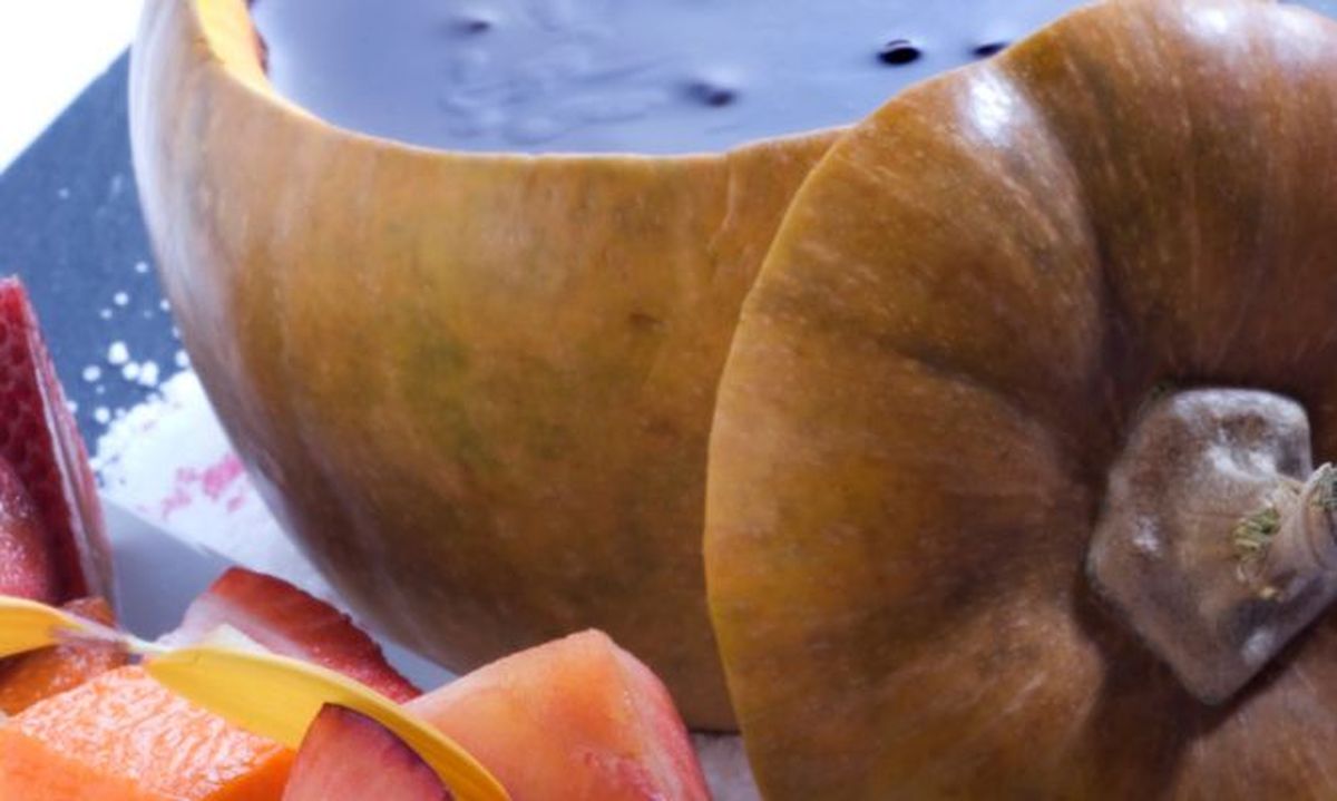 fondue de calabaza con chocolate y fruta