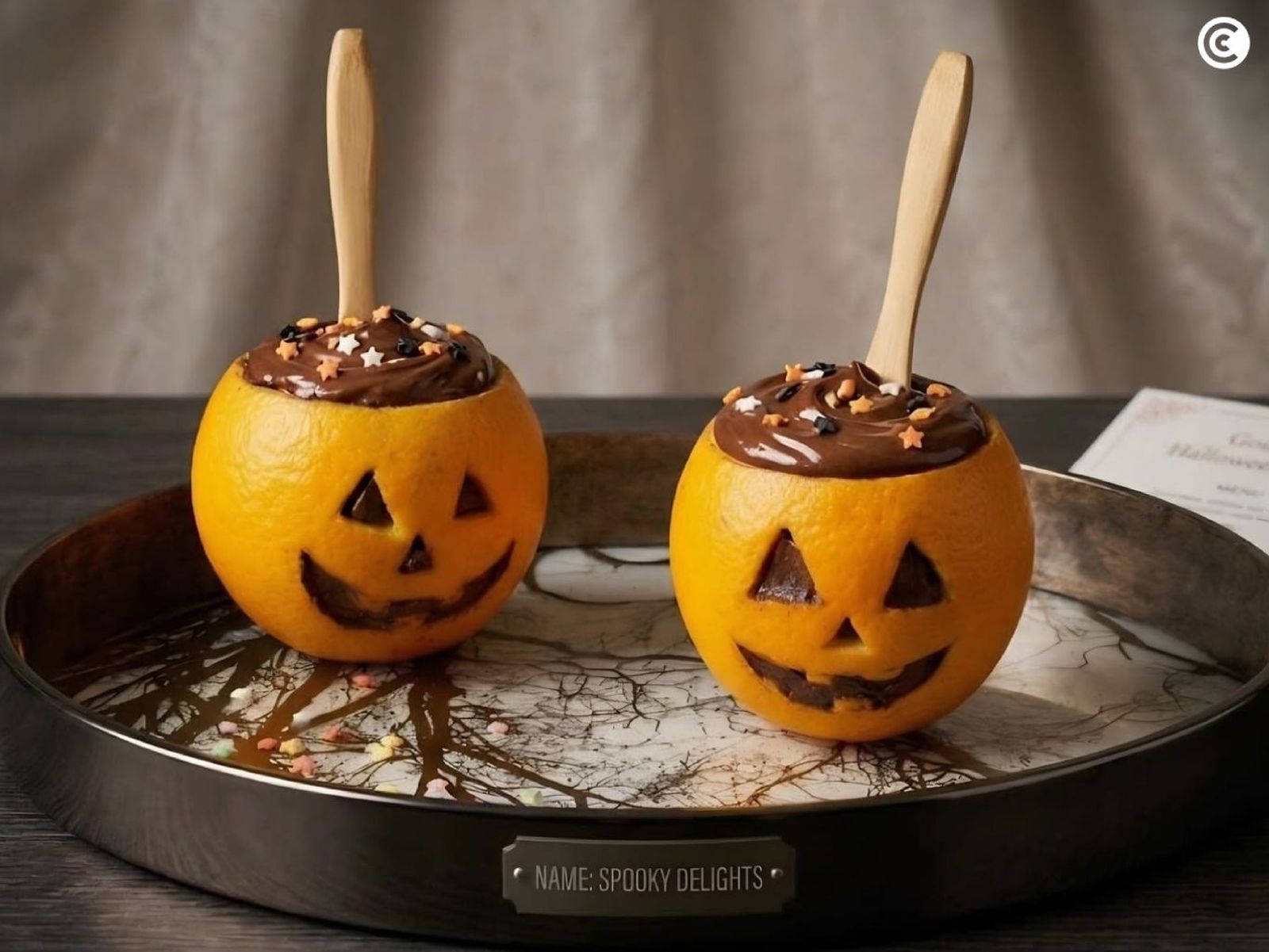 Mousse de naranja y chocolate en calabazas de Halloween