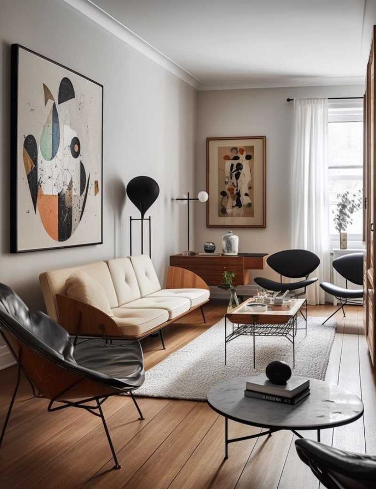 Salón de estilo actual con muebles vintage.