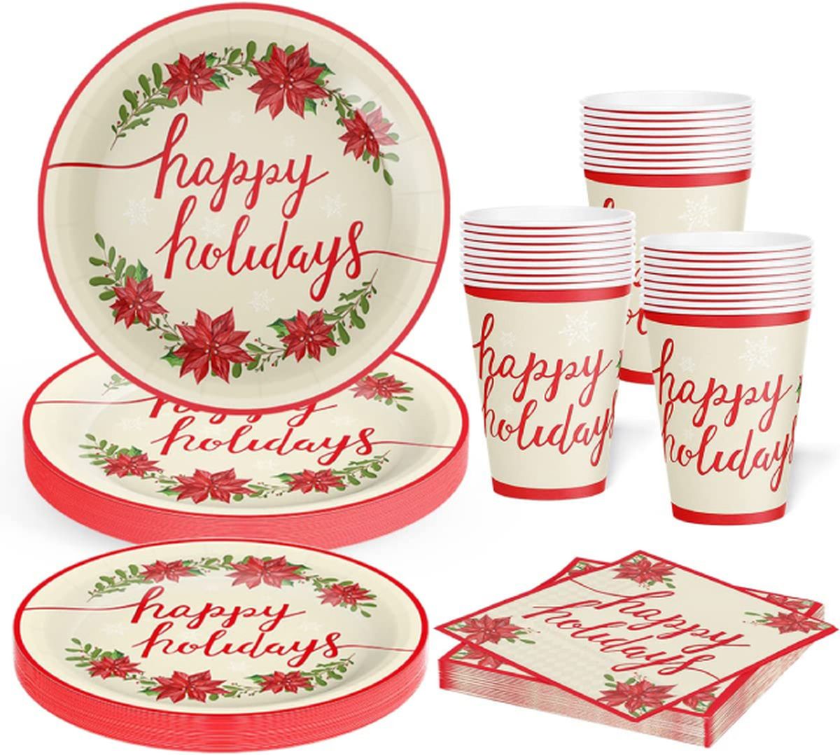 happy holidays platos desechables navidad amazon