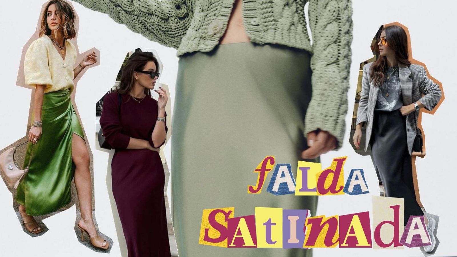 La falda satinada es una prenda un versátil en los armarios. / Fotos: Pinterest y Zara. La falda satinada es una prenda un versátil en los armarios. / Fotos: Pinterest y Zara.
