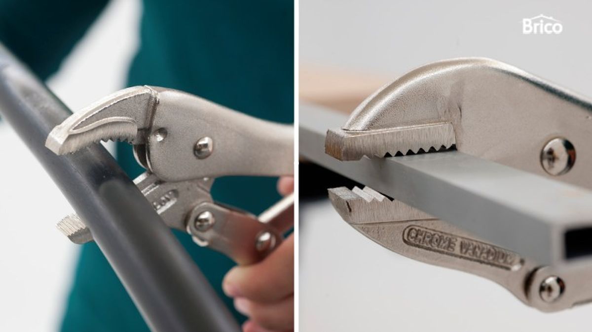 Dos mordazas bloqueables: una con boca curvada y otra con boca plana.