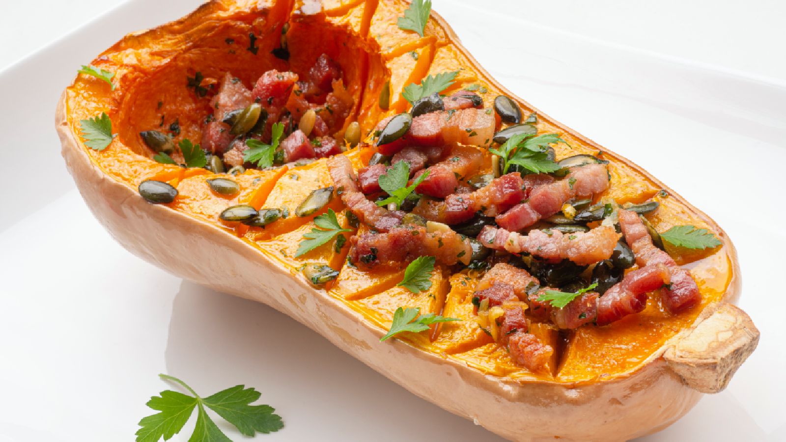 Calabaza asada al horno con panceta, una receta al estilo de Karlos Arguiñano