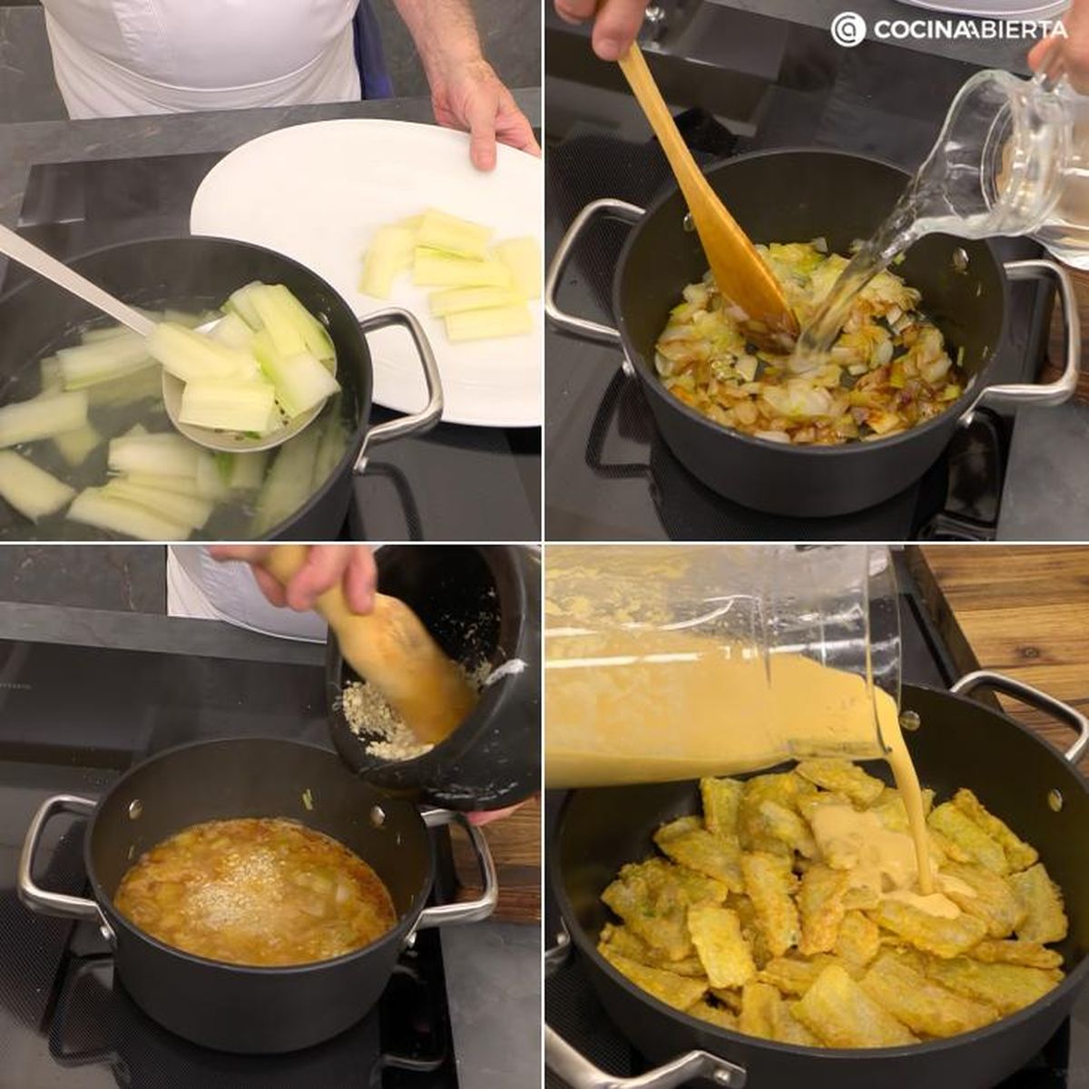 pencas rebozadas en salsa de almendras pasos