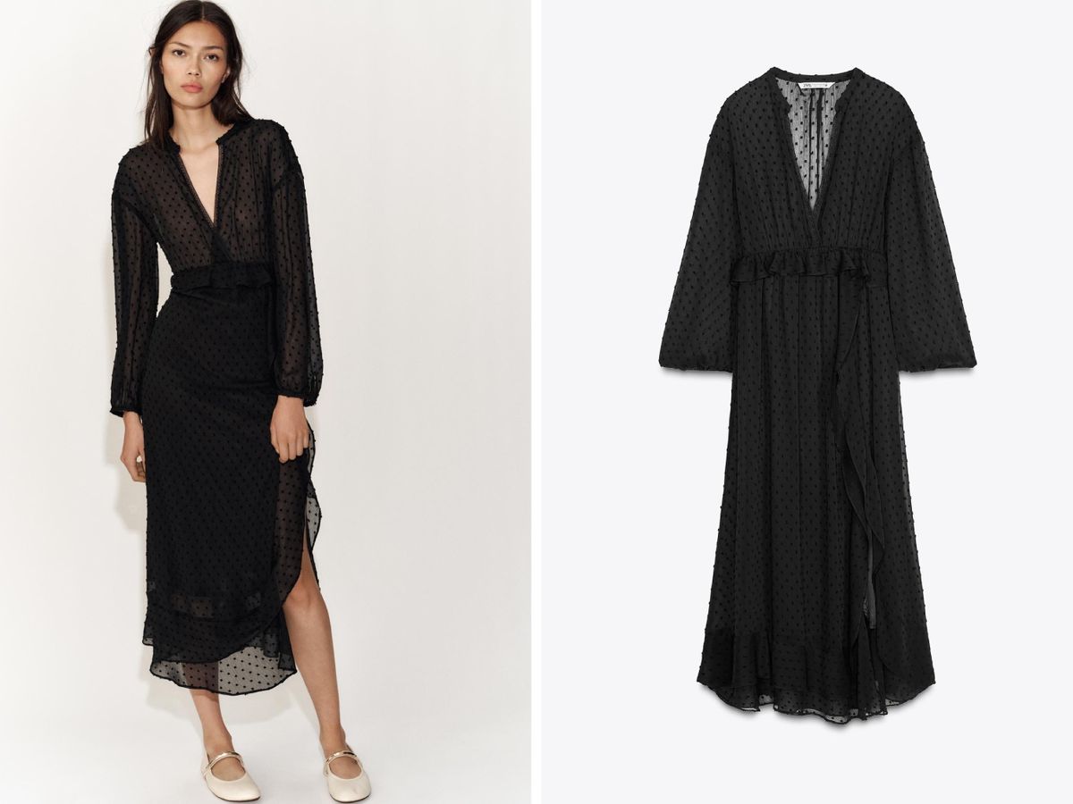 Vestido de manga larga de plumeti / Fotos: Zara