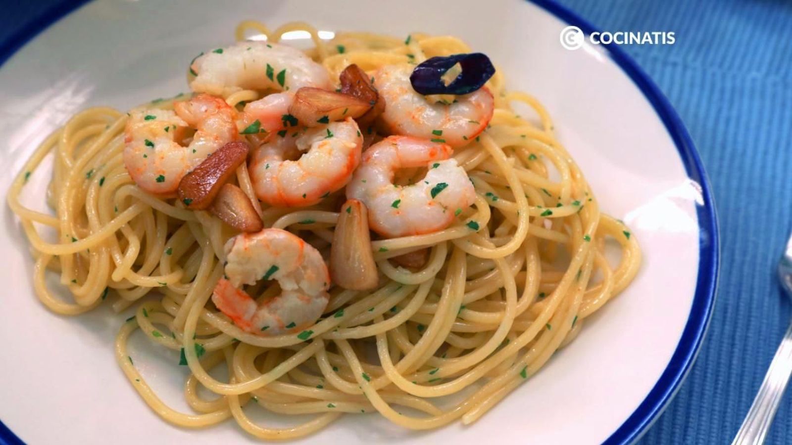 Espaguetis con gambas