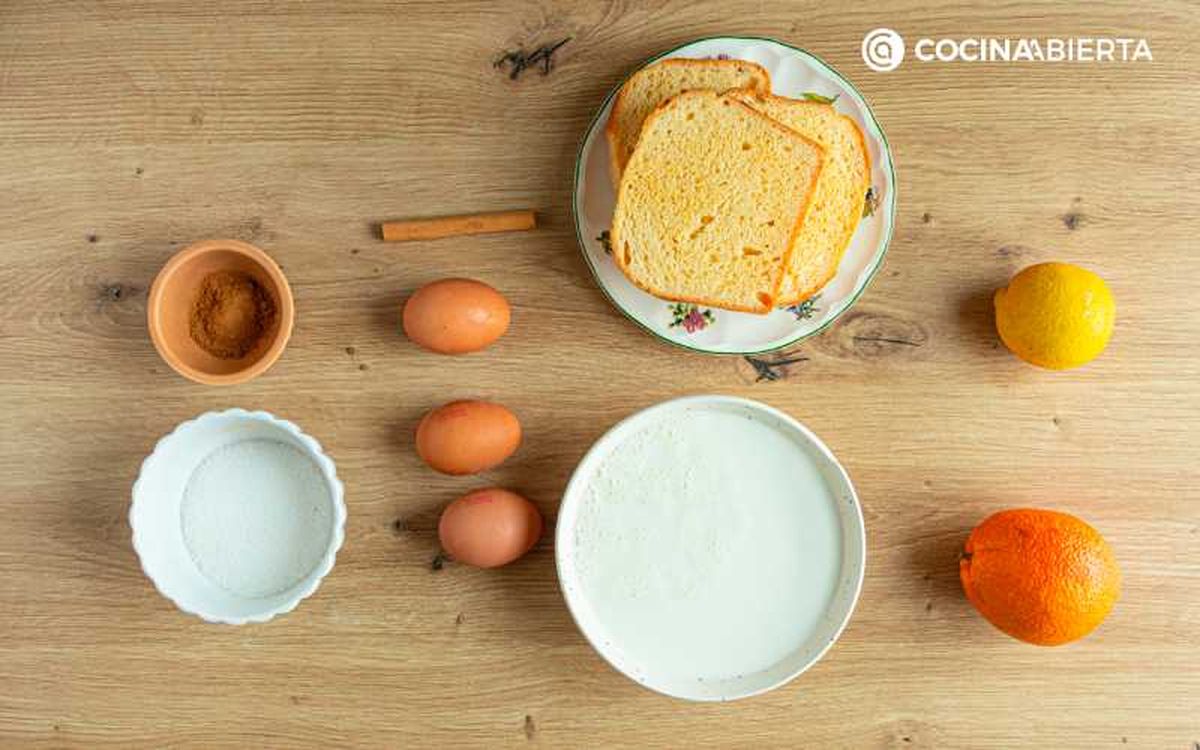 Ingredientes para preparar torrijas