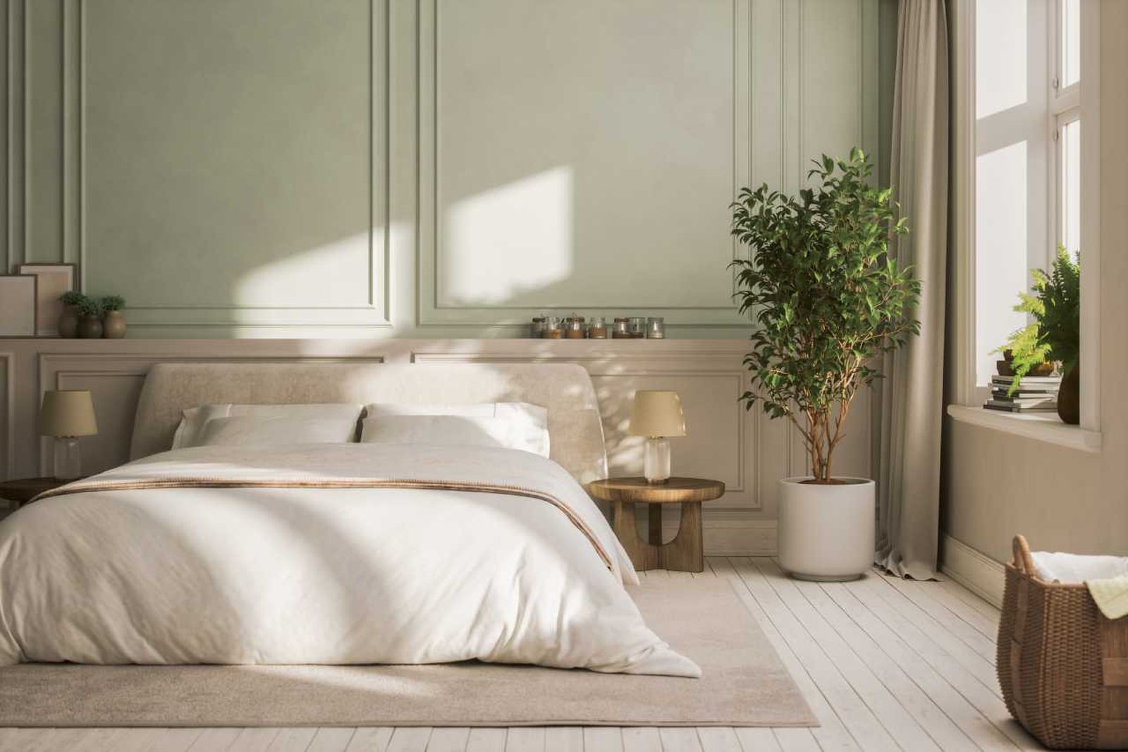 Dormitorio luminoso con luz natural.