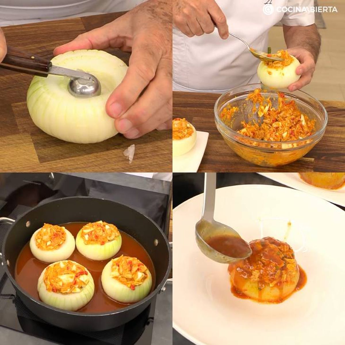 Paso a paso para hacer cebollas rellenas de bonito
