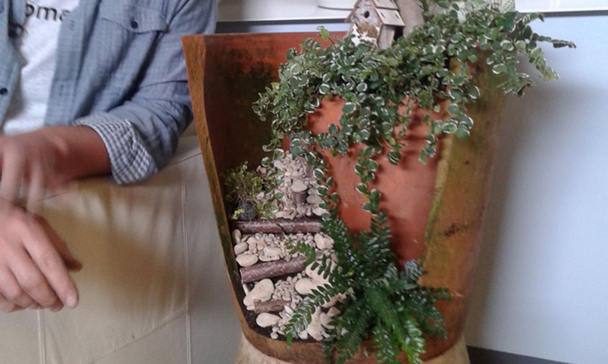 Mini paisaje en tiesto roto