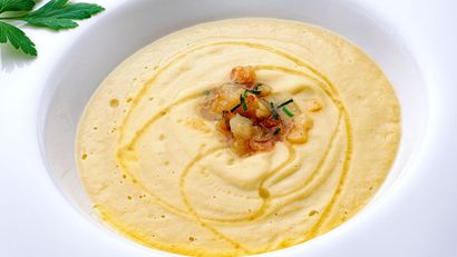 Crema de puerro, pera y jengibre