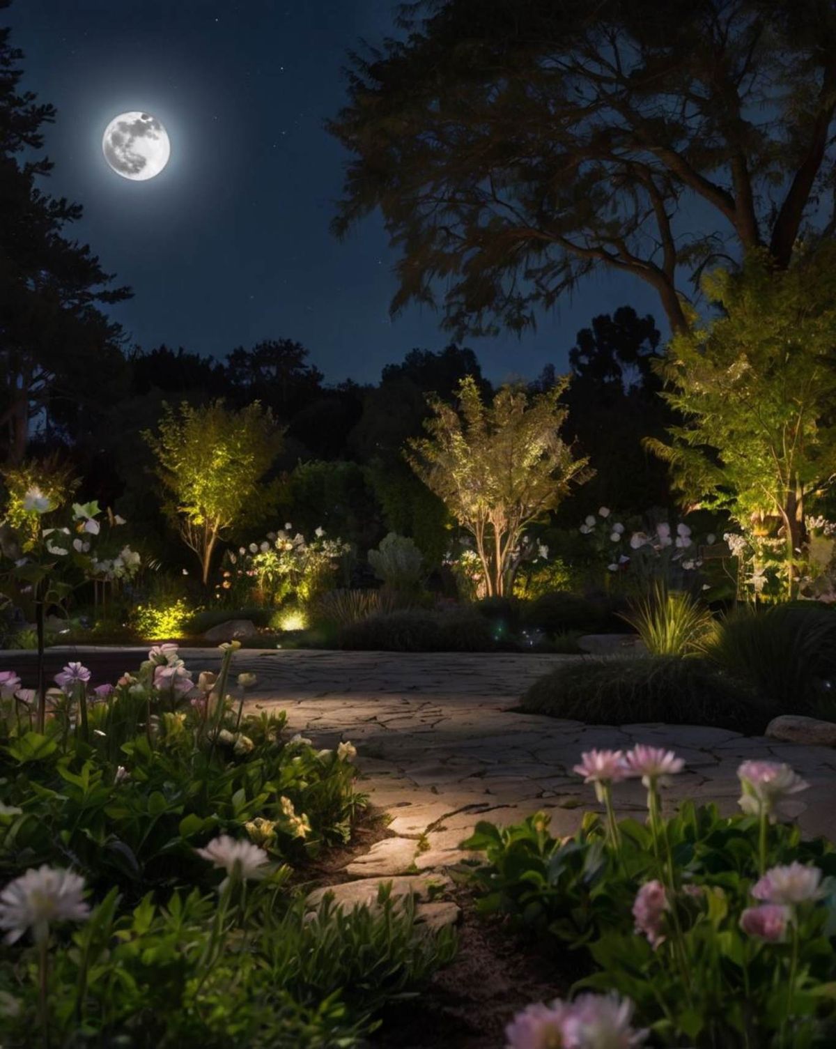 Los elementos del jardín lunar deben potenciar la luz de la luna.