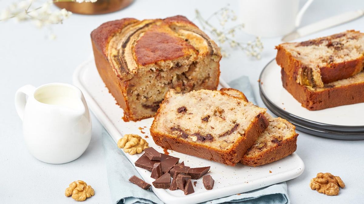 Banana bread (pan de plátano) con nueces y chocolate