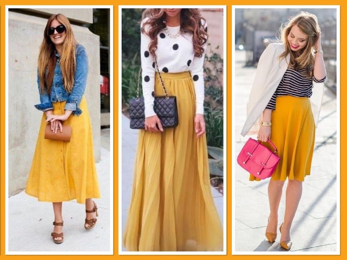 Diferentes faldas en color mostaza / Fotos: Pinterest