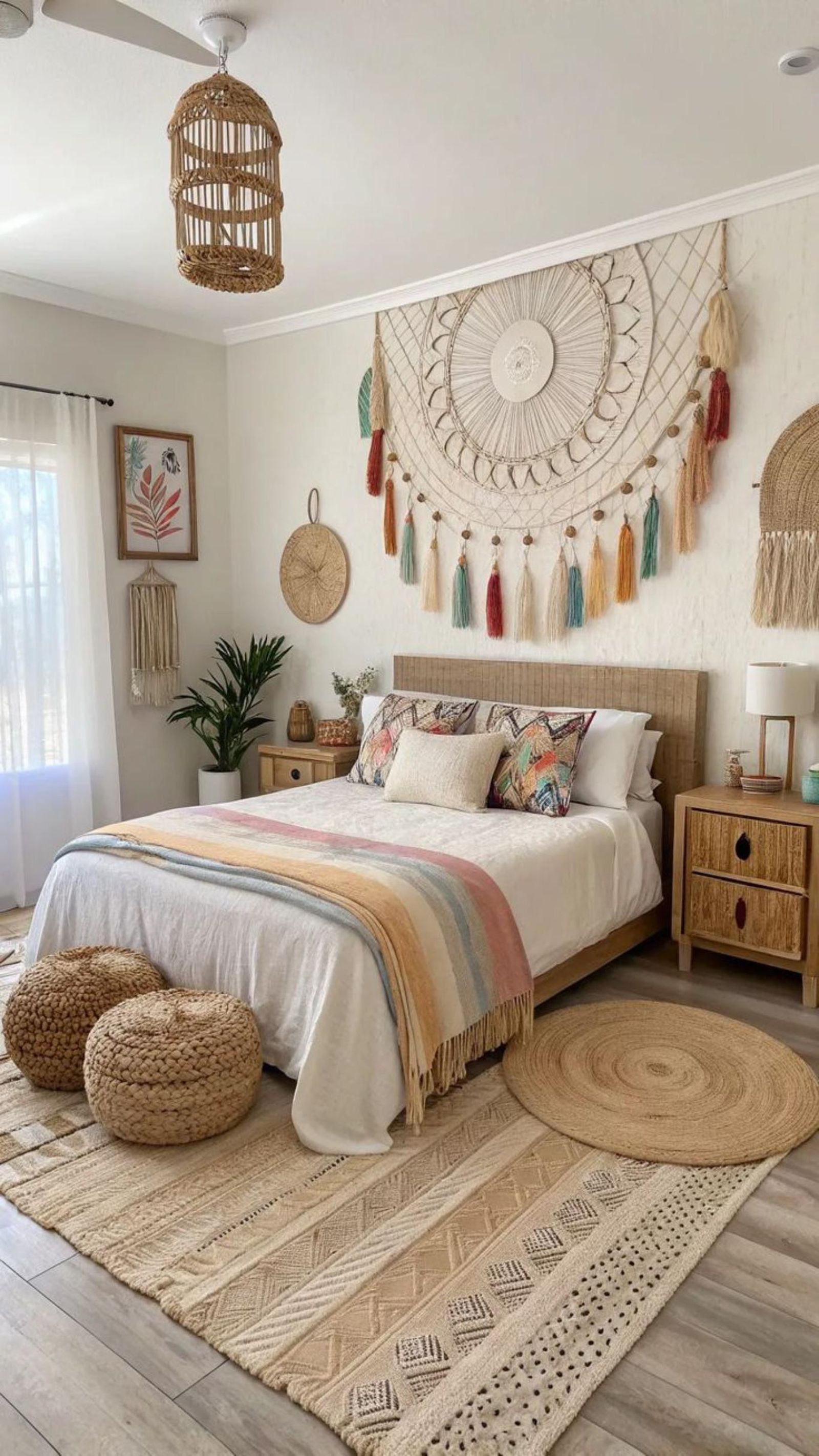 Dormitorio decorado con elementos de fibras naturales. Dormitorio decorado con elementos de fibras naturales.
