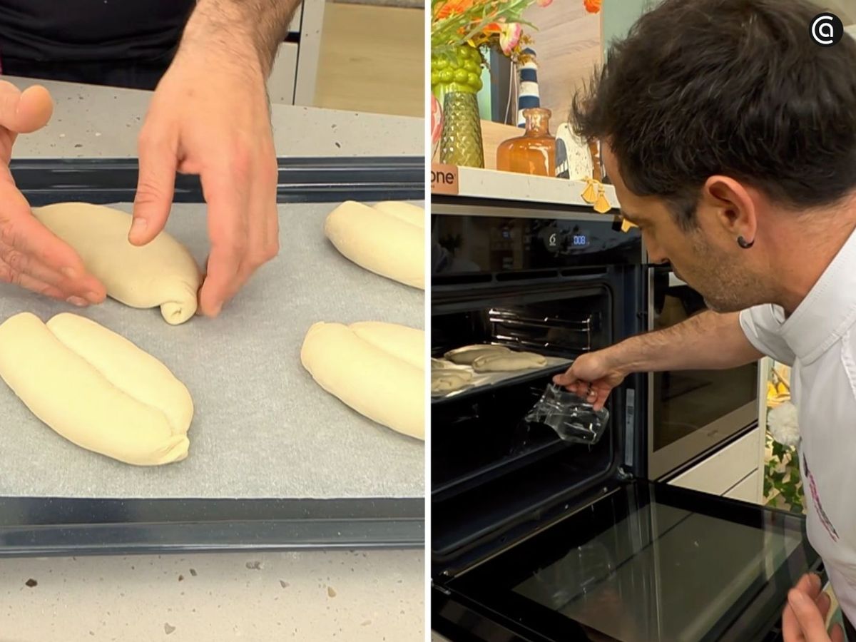 Hornea el pan y coloca una bandeja con agua en la parte baja del horno