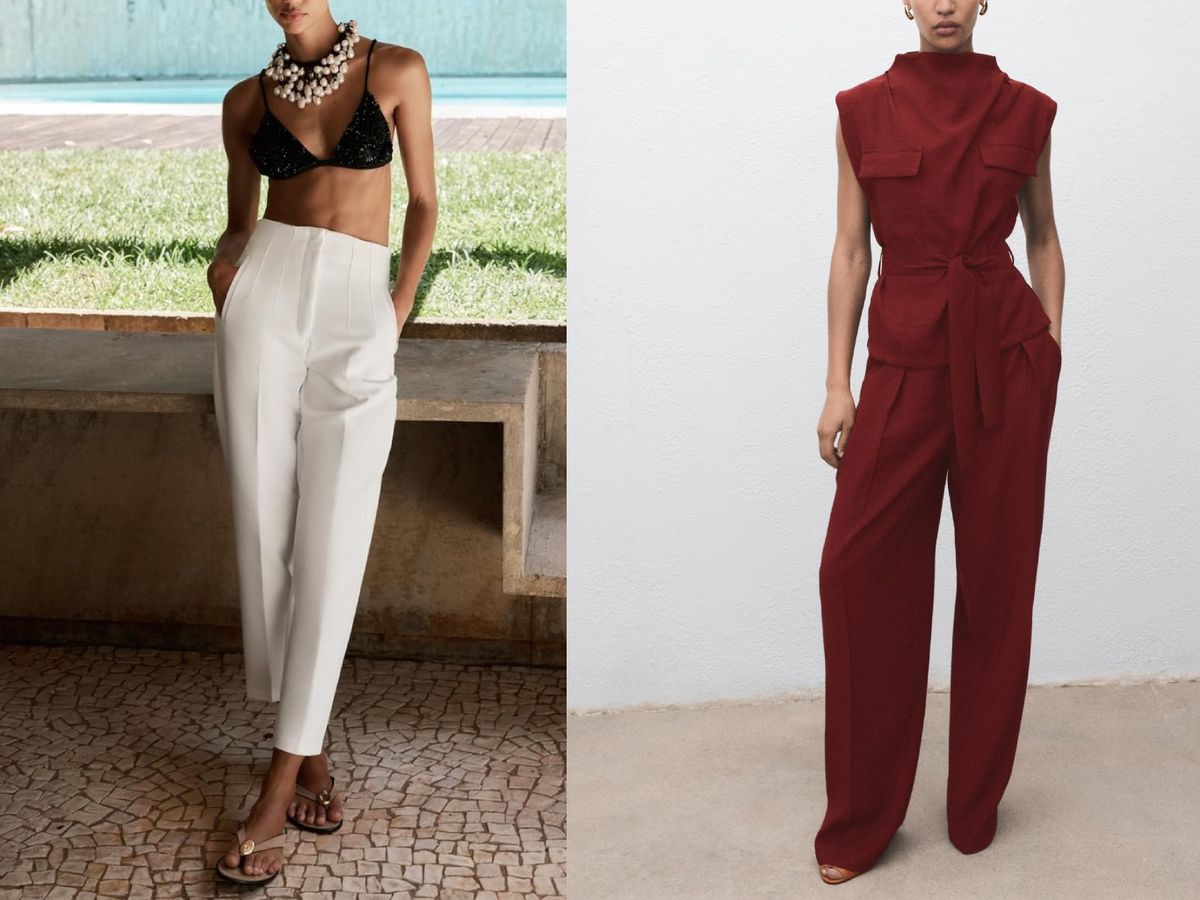 Pantalón de tiro alto y conjunto monocolor