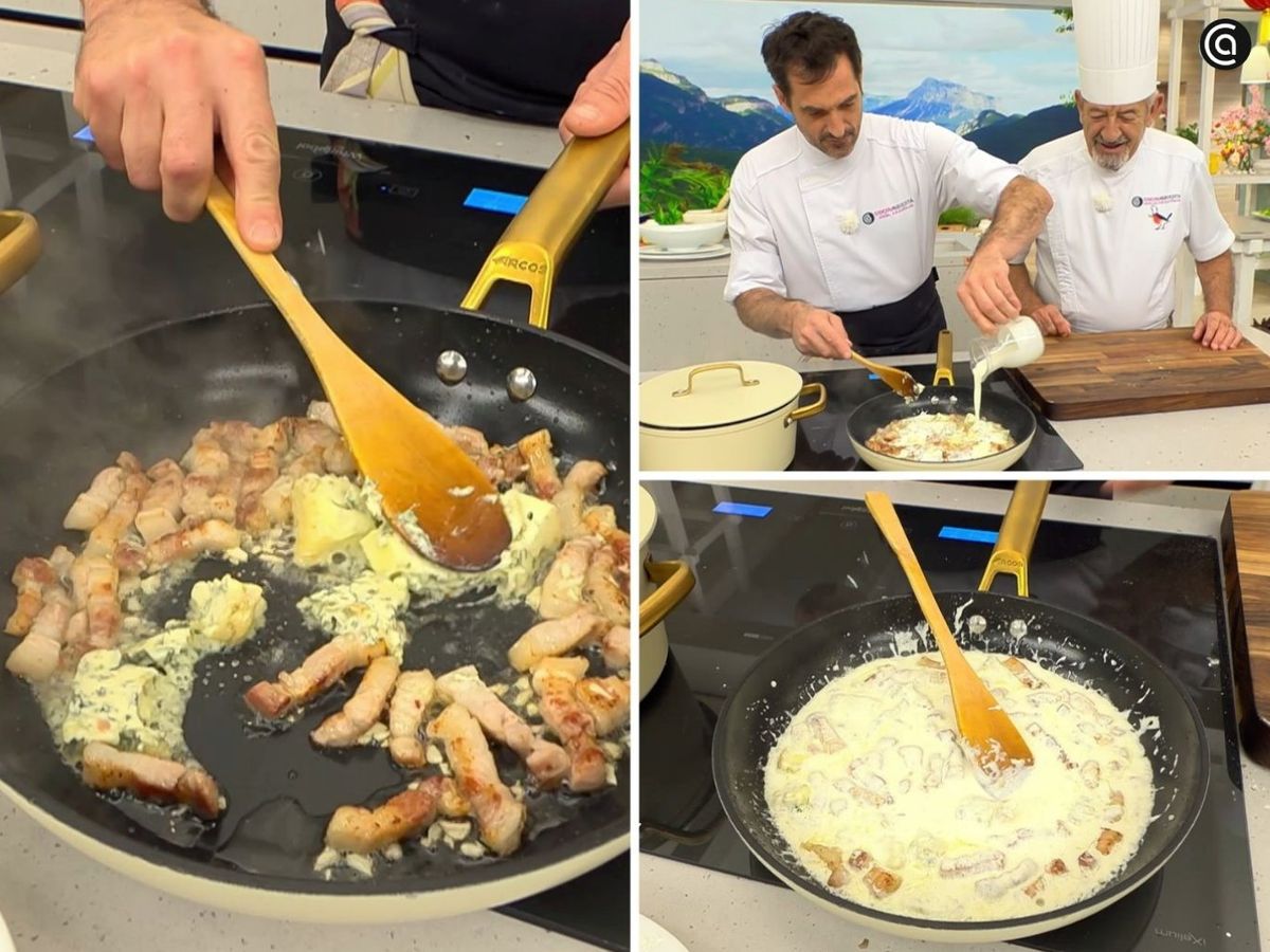 Prepara la salsa de queso azul con panceta y nata
