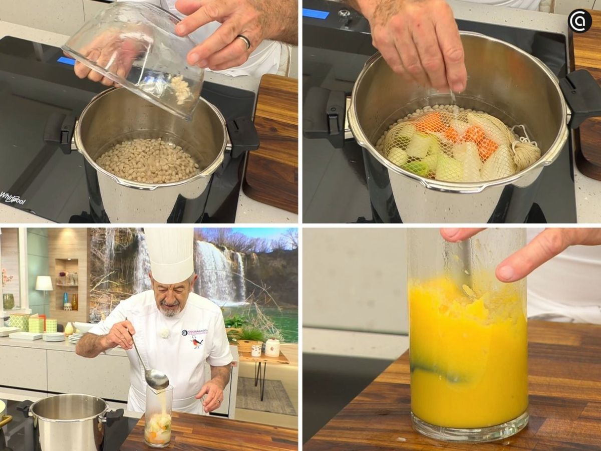 Cuece las alubias con hortalizas en la olla exprés