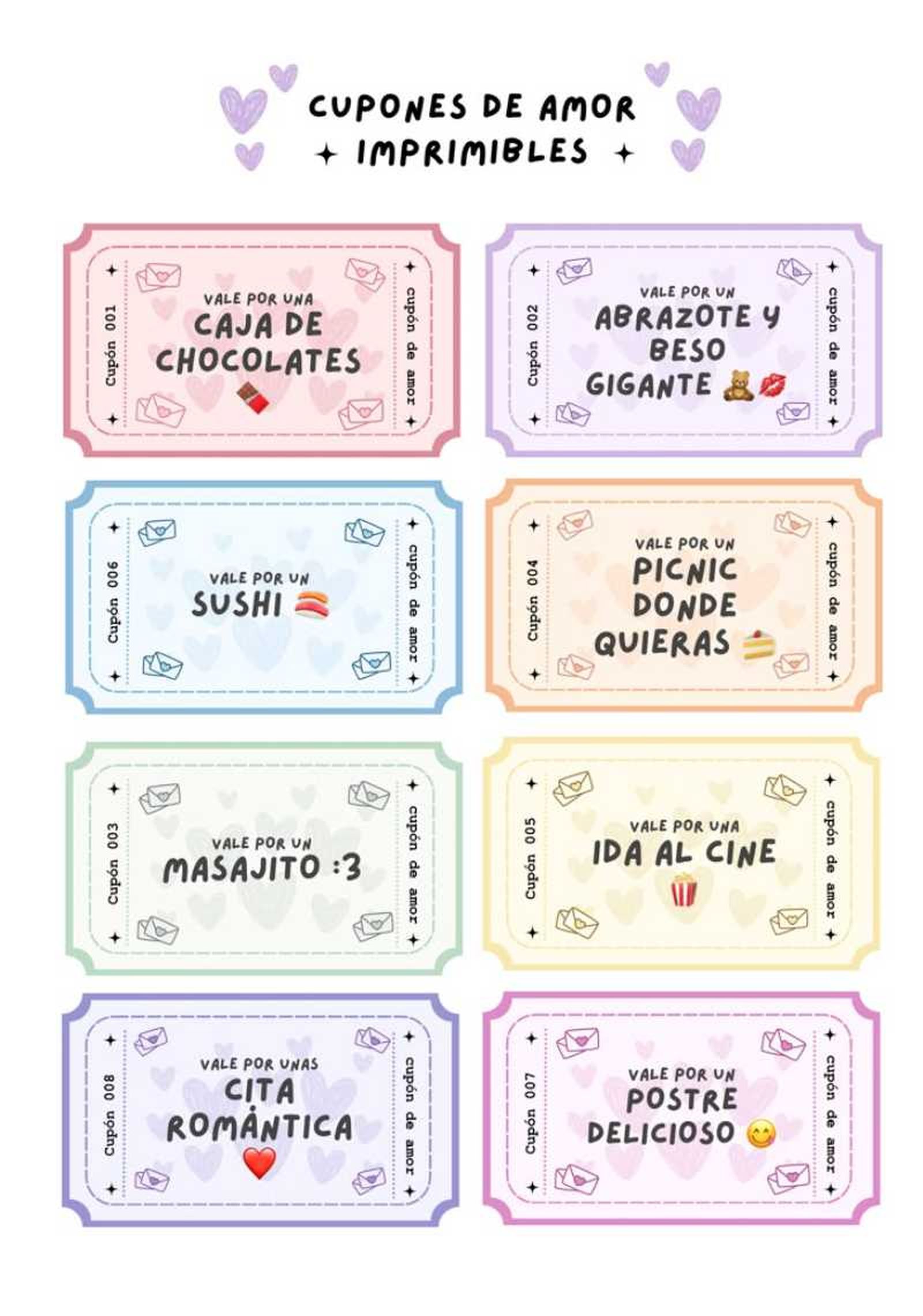 Vales para regalar en San Valentín.
