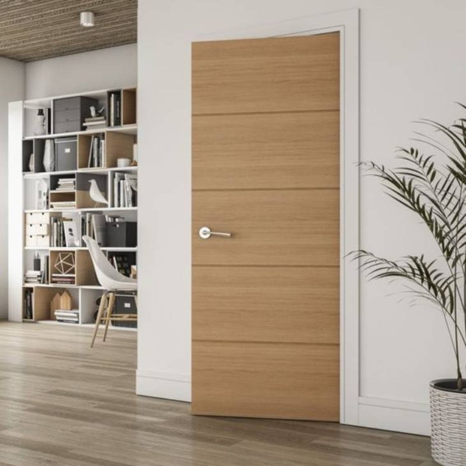 salon puertas roble muebles blancos 2