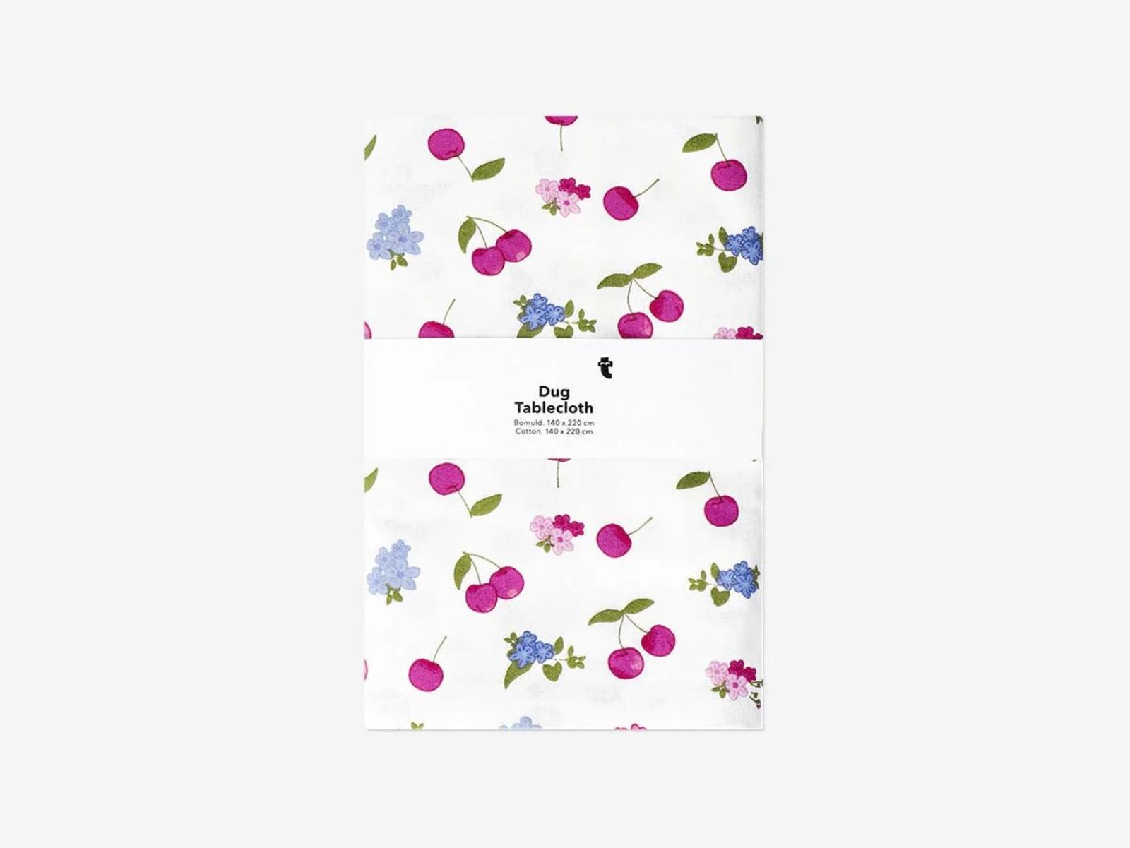 Mantel con estampado de cerezas y flores. Mantel con estampado de cerezas y flores.