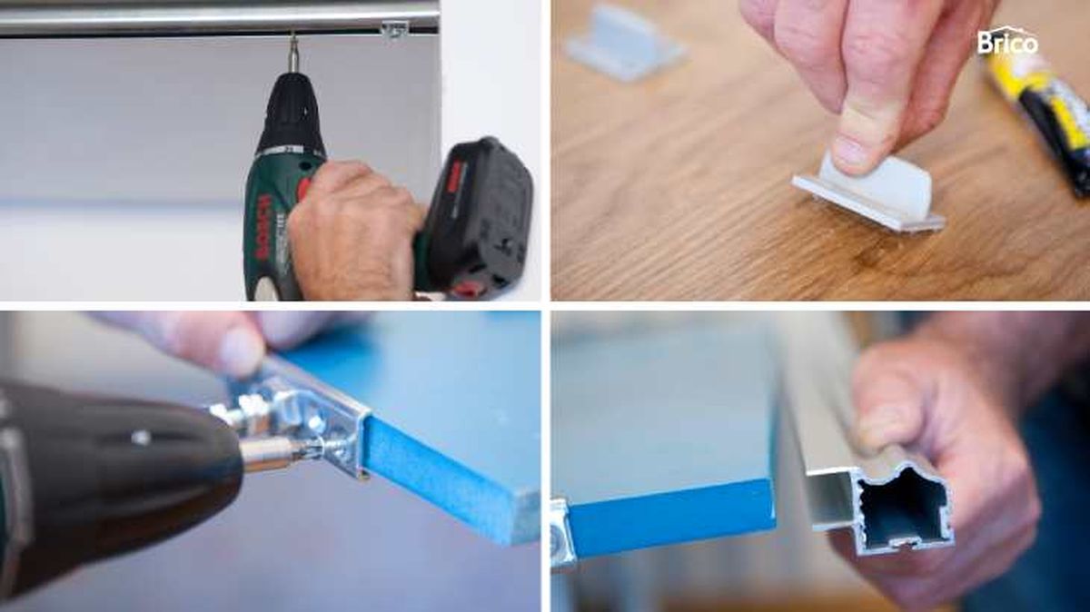 Colocar las ruedas y los topes, fijar las guías, instalar los herrajes y encajar los perfiles