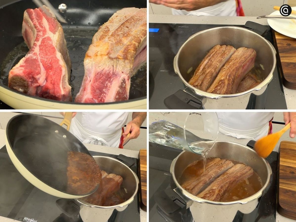 Sella las costillas de ternera y cocínalas en la olla rápida