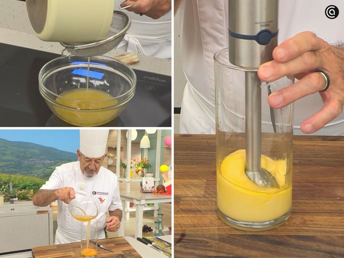 Mezcla los ingredientes y prepara una mahonesa con el aceite confitado