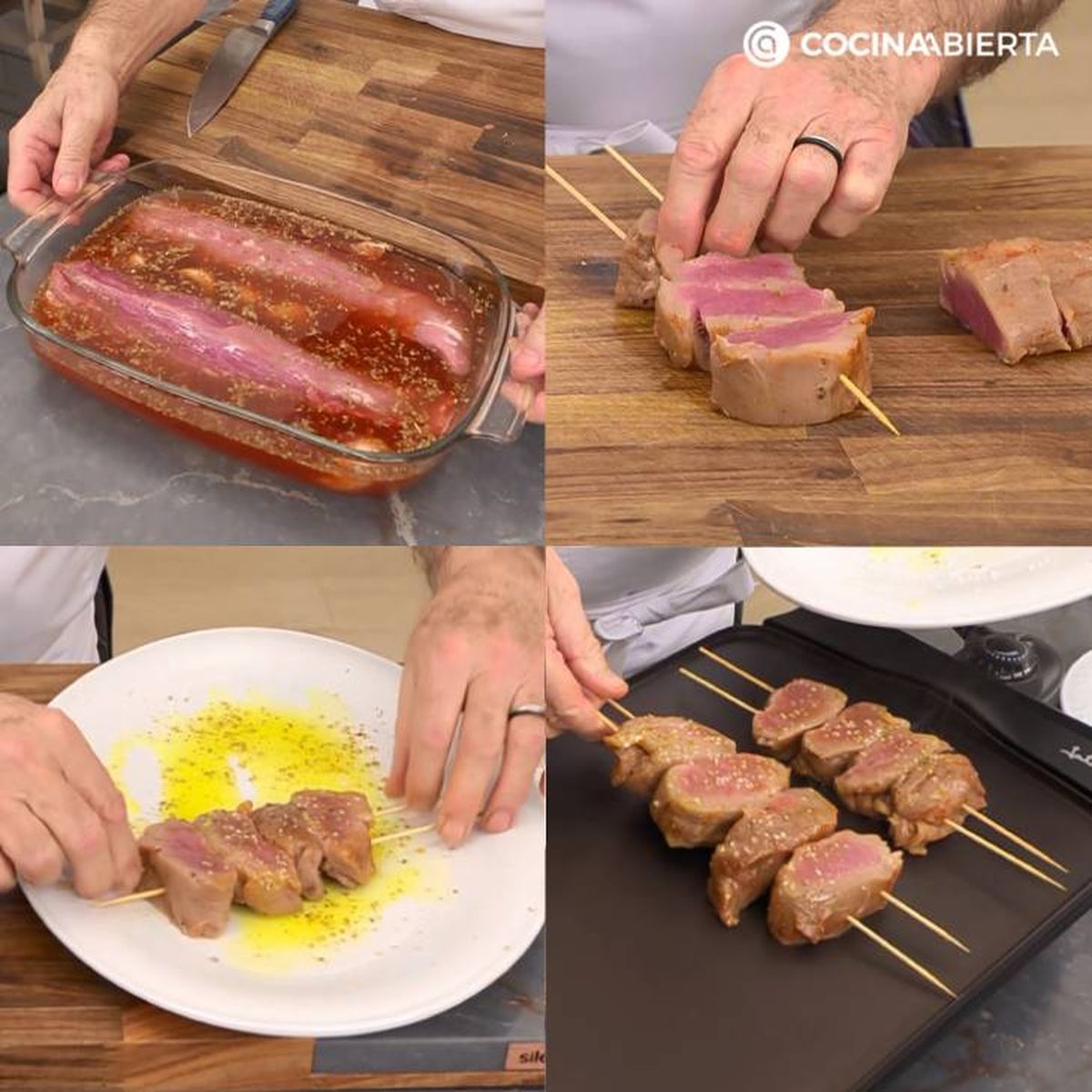 brochetas de solomillo de cerdo a la plancha receta pasos