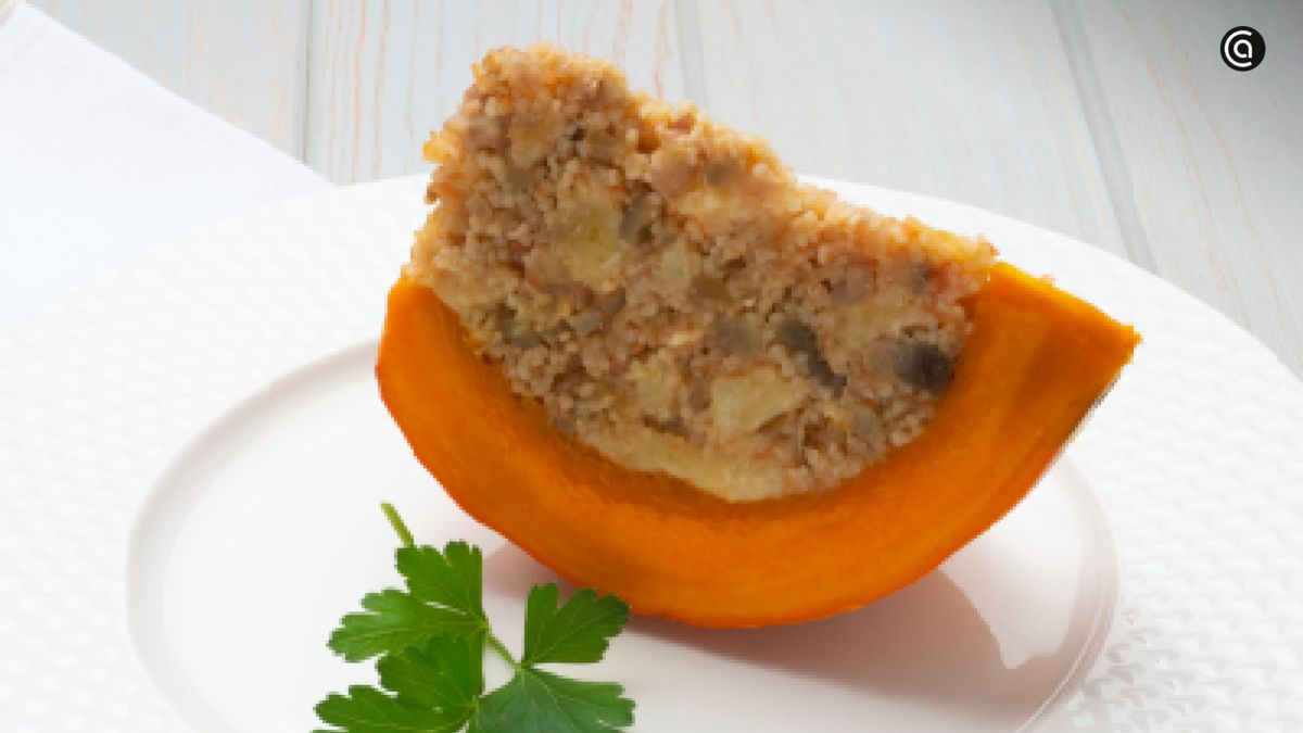Calabaza rellena al horno, dándole un poco la vuelta para una receta más completa