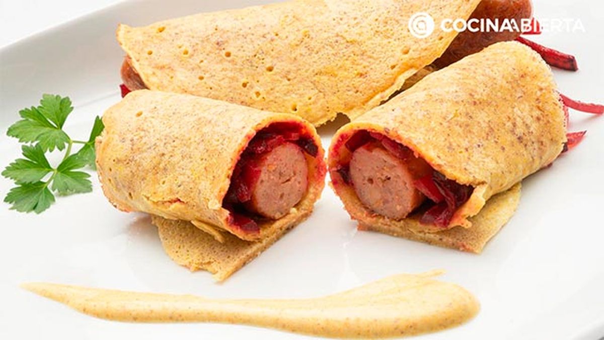 masa crepes salados con harina garbanzo relleno relleno salchichas receta karlos arguinano
