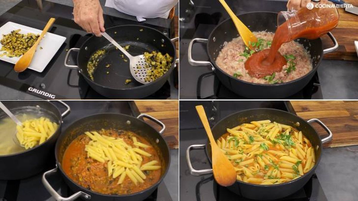 macarrones berenjena salchicha receta karlos arguinano karl7235 pasos