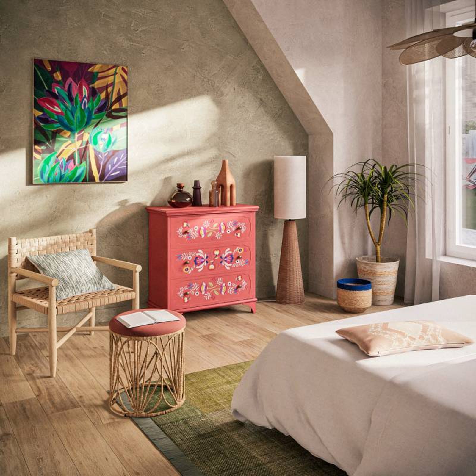 Dormitorio bonito y relajante con la cómoda Roulotte. Dormitorio bonito y relajante con la cómoda Roulotte.